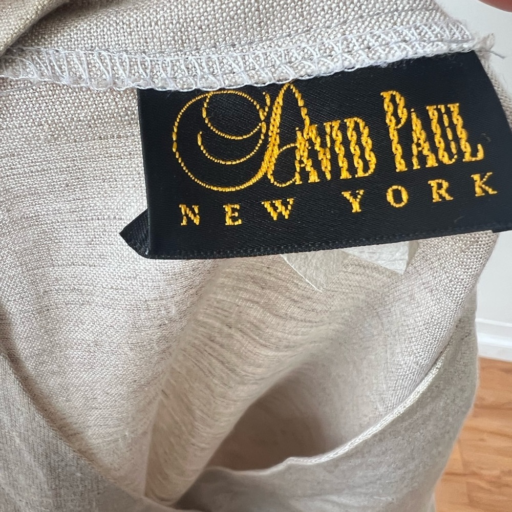 VINTAGE Linen Button V-Neck Beige Natural 3/4 Sleeve Top Womens Medium - Picture 7 of 9